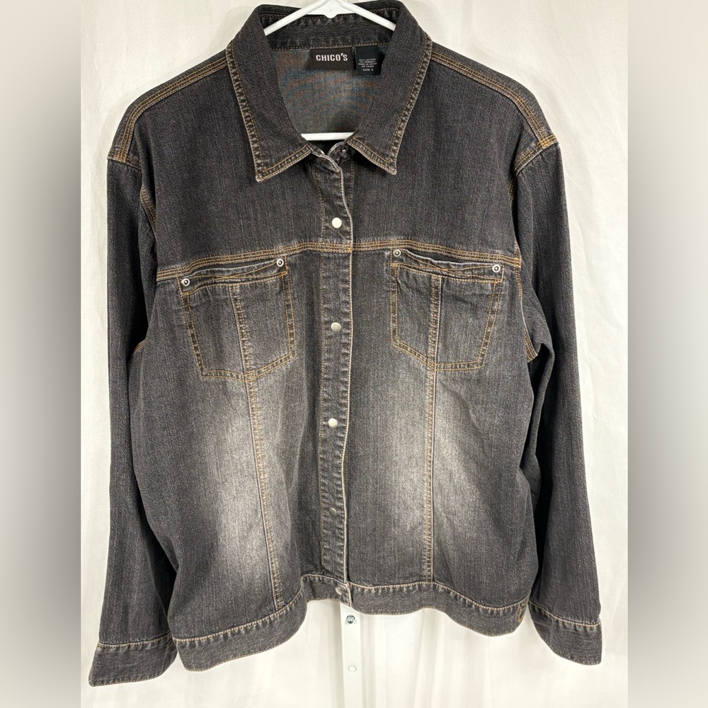 Chico's Black Washed Denim Jeans Jacket, 3/16/XL